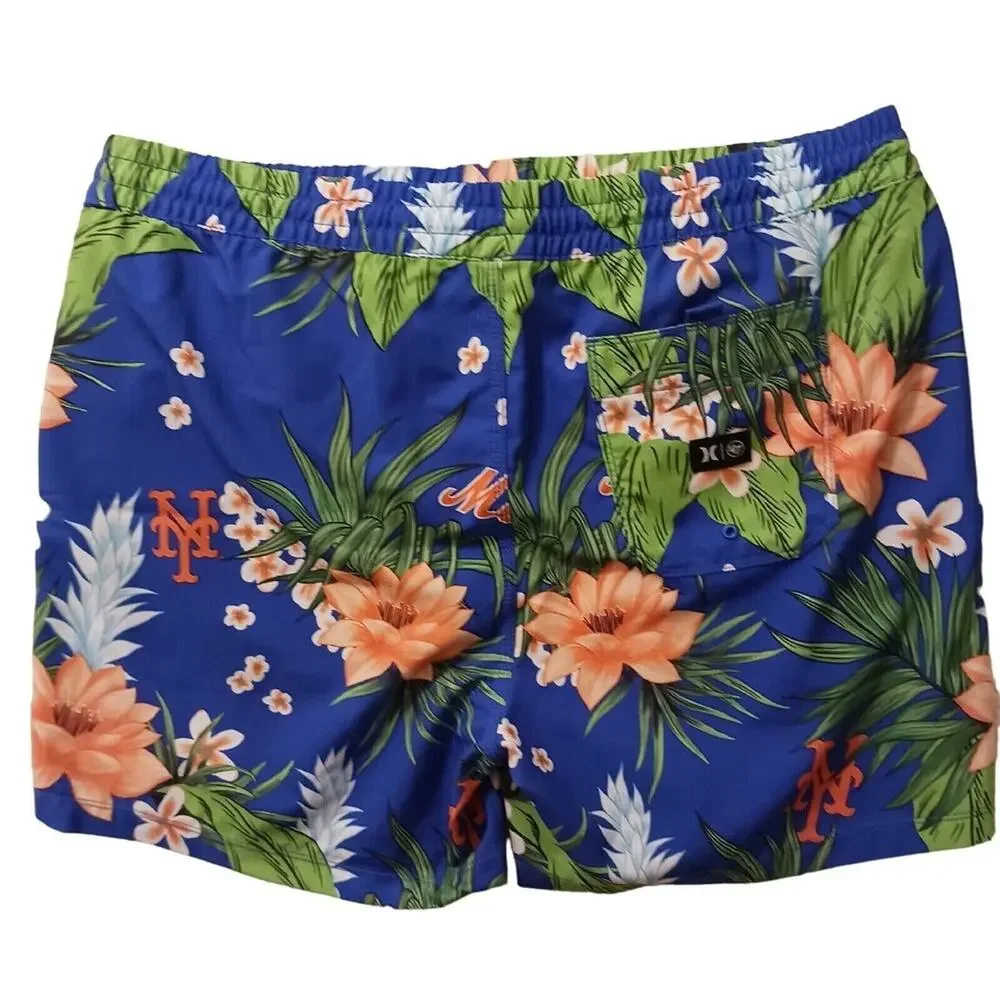 Hurley Swim Trunks MLB NEW YORK METS Men's XL BLUE Tropical Floral Board Shorts